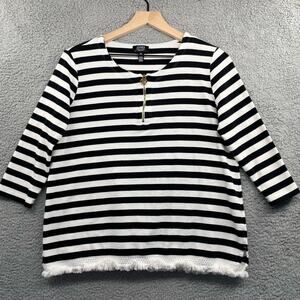 JONES NEW YORK Striped Top Women's Large Striped Top Nautical Preppy Coastal Zip